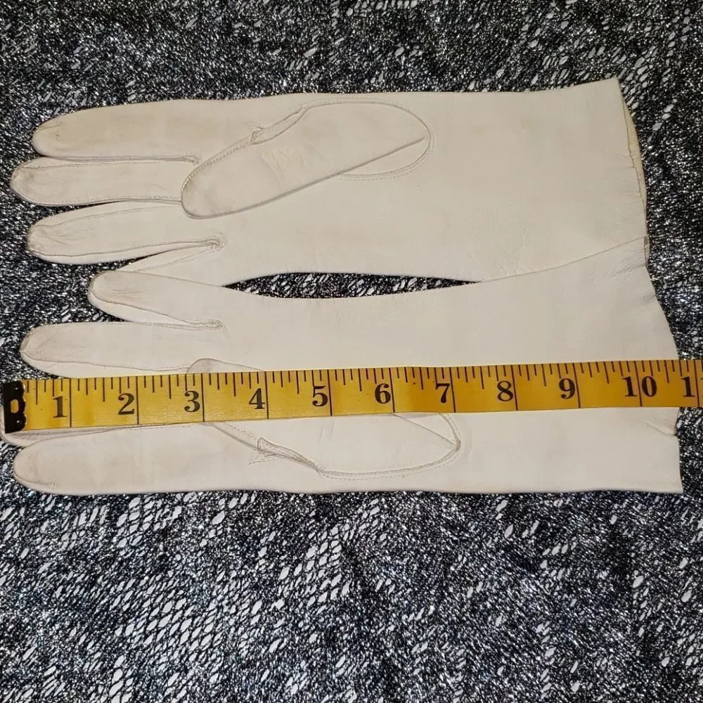 VNTG White Suede Leather Rhinestone Gloves